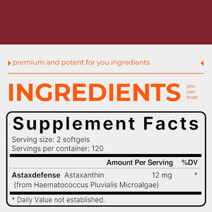 Cápsulas de Astaxantina Personalizadas OEM/ODM, Suplemento Antioxidante para la Salud Ocular de Adultos, Apoya la Salud de la Visión, 240 Unidades - Product Image 3