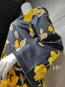 Plus Size Slim Bloemenprint Digitale Gedrukt Moslim Dames Lange Dressing Abaya Kaftan Jurken Vrouwen