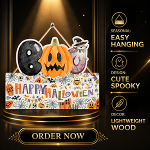 Décoration murale suspendue Halloween : Panneau « Boo Happy Halloween », citrouille et fantôme pour fête - Product Image 6