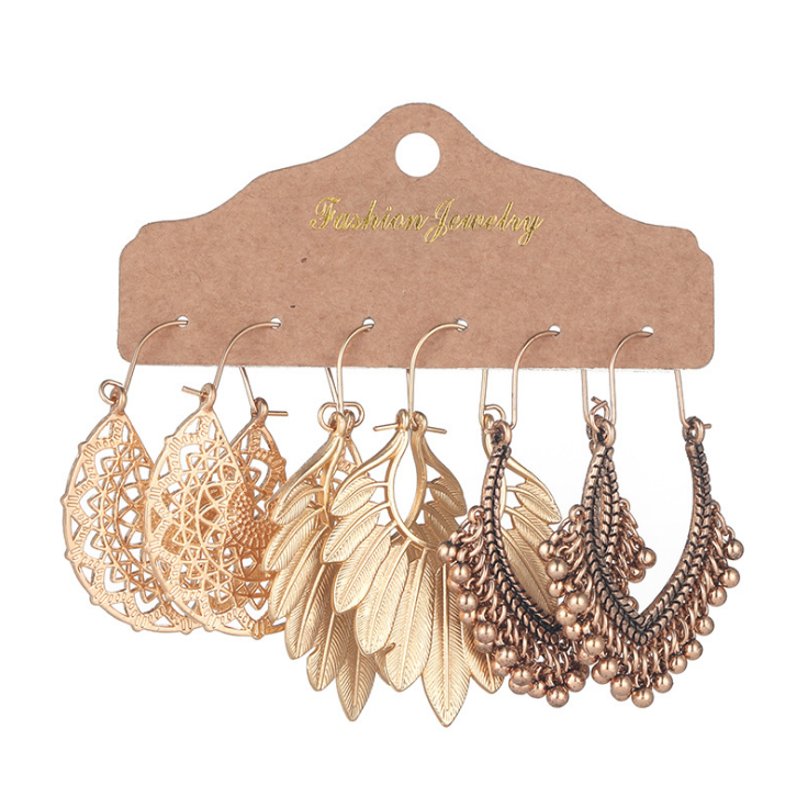 Vintage Boho Runde Ohrringe Für Frauen Brincos Blatt Gold Farbe Ethnische Ohrringe 2020 Mode Baumeln Ohrring Set Schmuck