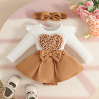 Robe à manches longues en polyester pour bébé fille 0-1 an, motif cœur 3D, avec bandeau, collection automne-hiver 2026