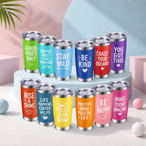 Colorful Eco-Friendly BPA Free Stainless Steel <b>Mug</b> with Custom Inspirational Art Font Vacuum <b>Insulated</b> Tumbler with Clear Lid - Product Image 1