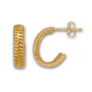 Pendientes de aro de oro auténtico de 14K con diseño texturizado elegante único para mujer, ropa informal y formal - Product Image 2