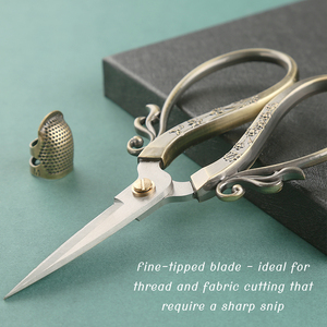 Mini Tijeras de Costura Vintage de Color Cobre, Decoración de Ratán con <span class=keywords><strong>Dedal</strong></span>, Tijeras de Bordado con Flores - Product Image 6