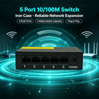Switch Ethernet de Escritorio Metálico Apilable ANPA de 5 Puertos 10/100Mbps, QoS, Plug and Play, para Hogar, Oficina, Cámara IP, Capacidad de 1.0Gbps, 2 Años de Garantía