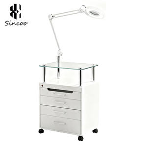 Tempered Glass Salon <b>Cart</b> with Four Drawers Beauty LED Light with Magnifying Mirror with UV Disinfection Lamp - Product Image 1