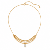 Collier ras du cou tendance en chaîne à maillons multicouches plaqué or avec perles de riz et pendentif ovale en zircon transparent, style luxe léger