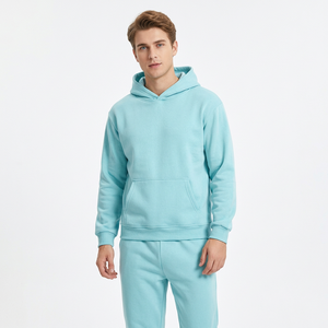เสื้อสเวตเชิ้ตมีฮู้ดสีฟ้าอ่อนสำหรับผู้ชาย สีพื้น ลำลอง แขนยาว ผ้าฝ้ายระบายอากาศ ชุดวอร์ม ทรงปกติ ใส่ได้ในฤดูใบไม้ร่วง - Product Image 1