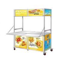 Chariot de nourriture de rue mobile en acier inoxydable, stand pliable pour en-cas avec panneau publicitaire personnalisé, roues verrouillables pour marché nocturne