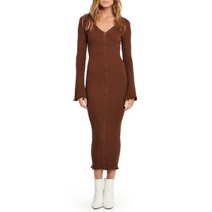 Robe pull midi côtelée à manches longues en tissu de couleur personnalisée - Product Image 1