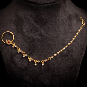 Bijoux de piercing tendance, design indien Mores Kairi, Nath coloré pour filles et femmes, anneau de nez ethnique avec pierres rouges, vertes et blanches - Product Image 4