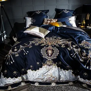 Mới Sang Trọng Comforter Set Rửa Sạch Và Thêu Bốn Mảnh Bộ Đồ Giường Đặt Bộ Đồ Giường Bông Bộ