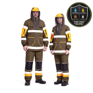 Combinaison de pompier vert armée, veste haute visibilité réfléchissante avec masque intégré, vêtement de protection imperméable et anti-insectes - Product Image 1
