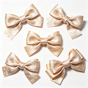 Lazo de Satén con Diseño Floral Vintage Beige, Venta al Por Mayor de Fábrica, Lazo Preformado de Tamaño Personalizado para Envolver Regalos y Decoración - Product Image 6