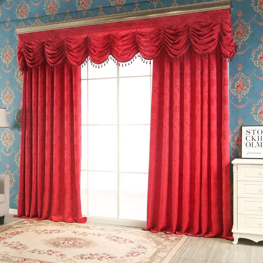 Burgunder heiße zwei schicht ige Großhandel Rose USA Design Jacquard Tür Volant Vorhang für das Wohnzimmer