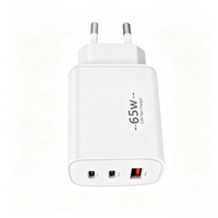 Cargador de Pared USB-C GaN de 65W, 2 Puertos Tipo-C + 1 Puerto USB, PD 3.0, QC2.0/QC3.0, OCP, SCP, OTP, a Prueba de Fuego, para Laptop, Teléfono Móvil, Auriculares, UE