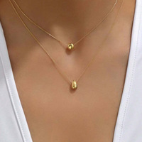 Collier en gros à double chaîne maillons avec pendentif goutte d'eau ronde, collier géométrique minimaliste en acier inoxydable pour femme