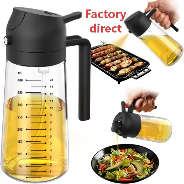 Factory 2 in 1 Glass Oil Sprayer Bottle with scale Olive Oil Dispenser Bottle 470ml Reusable for kitchen Cooking