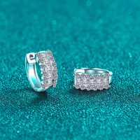 Pendientes de Aro de Plata de Ley 925 con Baño de Rodio y Moissanita, Corte Brillante Redondo, Engaste de Triple Hilera, Joyería Diaria y de Fiesta para Mujer