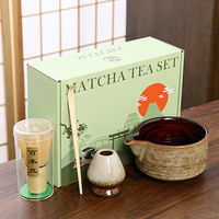 Kit de thé matcha en céramique avec boîte colorée, bol en céramique avec bec verseur, fouet à matcha en céramique, support pour fouet, spatule à thé