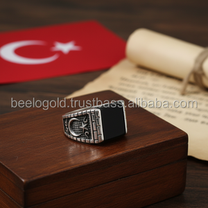 925K Sterling Silver Turkish Flag <b>Men</b> <b>Ring</b> - Product Image 3