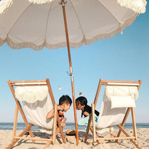 Chaises longues de <span class=keywords><strong>jardin</strong></span> en <span class=keywords><strong>toile</strong></span> vintage de qualité supérieure avec franges en <span class=keywords><strong>bois</strong></span>, réglables, sans accoudoirs, pour patio, bord de piscine - Product Image 6