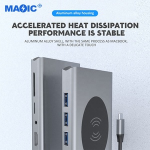 Software de hardware de computadora tipo C a carga inalámbrica <span class=keywords><strong>4K</strong></span> <span class=keywords><strong>HDMI</strong></span> 1080P VGA 1000M RJ45 USB 3,0 adaptador de concentrador USB 13 en 1 concentrador USB C - Product Image 5