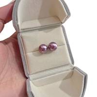 Boucles d'oreilles clous de luxe en perles Edison rondes d'eau douce naturelles, plaquées or 18 carats, qualité AAAA, violettes, bijoux pour femmes