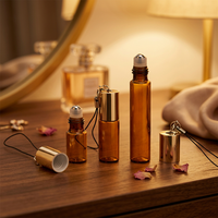 Botol Roller Parfum Minyak Atsiri Kaca Amber Ukuran Perjalanan Portabel 1ml 2ml 3ml 5ml 10ml dengan Rantai Gantung