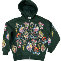 Sweat à capuche zippé court et ample en coton 100% imprimé numériquement DTG, style rétro américain OMMIZ, vintage, gothique, rock, hip-hop, streetwear