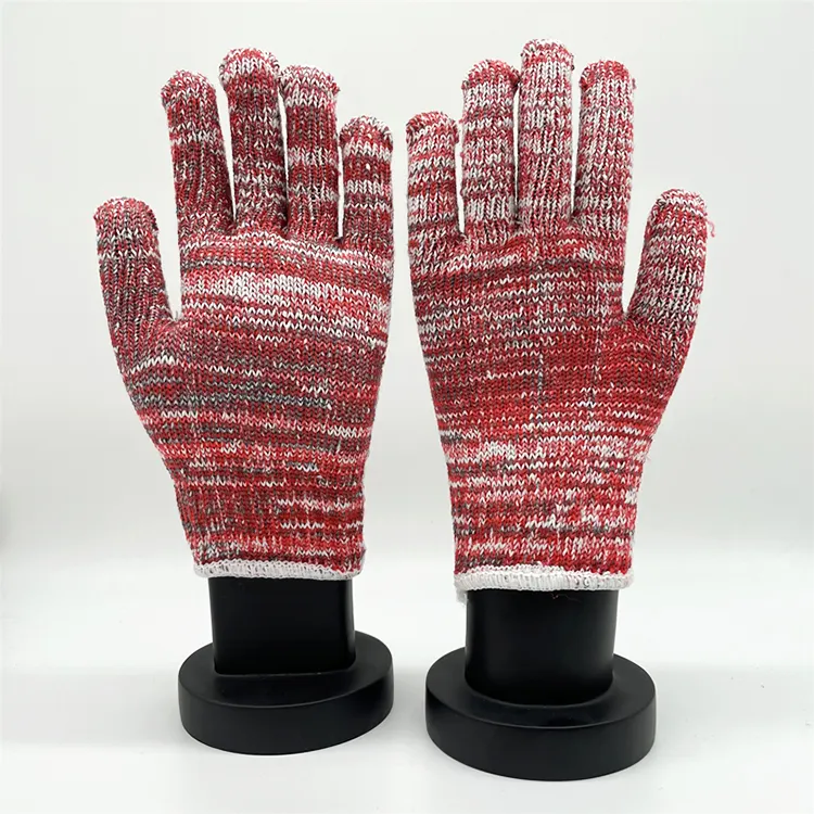 Fashionable Breathable Red Cotton Gloves Knitted Safety Gloves For Construction