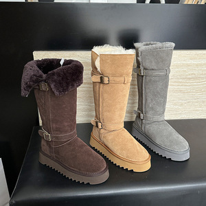 <span class=keywords><strong>Stivali</strong></span> Alti al Ginocchio in Vera <span class=keywords><strong>Pelle</strong></span> alla Moda, Monocolore, con Risvolto Pieghevole e Suola Spessa, Caldi per l'Inverno - Product Image 1