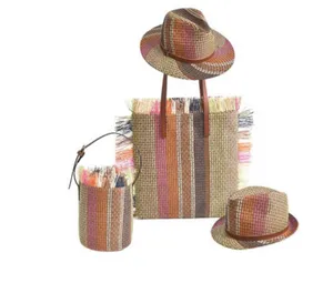 可爱设计钩针儿童帽夏季图案标志帽子和包沙滩
