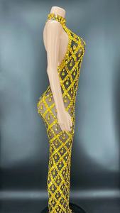 NOVANCE Y2360-G Ultimo Modello di <span class=keywords><strong>Abito</strong></span> Formale, Vestito <span class=keywords><strong>Giallo</strong></span> con Diamanti Luccicanti, Halter con Rete, <span class=keywords><strong>Abito</strong></span> da Compleanno Sexy per Donne, per Cene di Gala - Product Image 4