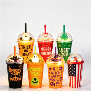 Vaso de Plástico PP de 420 ml con Pajita y Tapa, Doble Pared, Regalo para Fiestas Navideñas, Eventos, Logotipo Personalizado, Venta al Por Mayor - Product Image 4