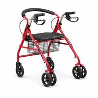 Nouvelle Arrivée Déambulateur à Roulettes Rouge pour Hôpital avec Cadre en Acier, Conception Pliable, Siège Rembourré, Panier de Rangement, 6 Roues, Aide à la Marche