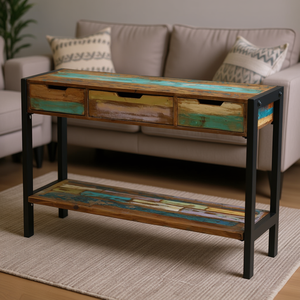 Multicolor Reclaimed Wood Coffee Table With Steel <b>Frame</b> <b>Antique</b> Living Room Furniture - Product Image 2