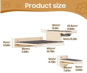 Étagères murales pour chat, meubles muraux en bois avec 3 marches, étagère <span class=keywords><strong>d</strong></span>'alimentation pour chat avec 2 bols de nourriture, meubles de <span class=keywords><strong>lit</strong></span> en bois fixés <span class=keywords><strong>au</strong></span> mur - Product Image 2