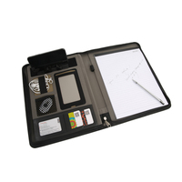 Porte-documents de présentation personnalisé en cuir PU format A4 avec impression UV, support de téléphone intégré et fonction signature