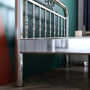 Tsuneyuki Stainless Steel Bed 1.2m 1.5m 1.8m Modern Minimalist Bedroom Furniture <b>Single</b> Double Size Metal Frame Bed - Product Image 3