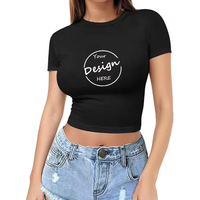 T-shirts Crop Top Basiques Personnalisables pour Femmes, Unis, Amples, d'Été, Sportifs, avec Impression en Relief, en Coton Spandex