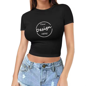 T-shirts Crop Top Basiques Personnalisables pour Femmes, Unis, Amples, d'Été, Sportifs, avec Impression en Relief, en Coton Spandex - Product Image 2