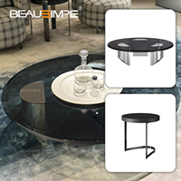 Table basse compensée avec pieds en acier inoxydable satiné en demi-cercle de couleur gris fumé en verre trempé pour la maison moderne