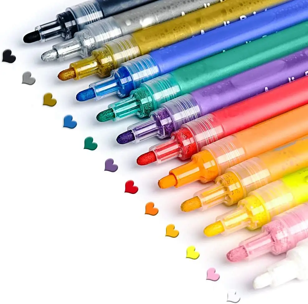 Personnalisé 12 couleurs bricolage peinture permanente étanche pointe Fine acrylique peinture marqueur ensemble de stylo