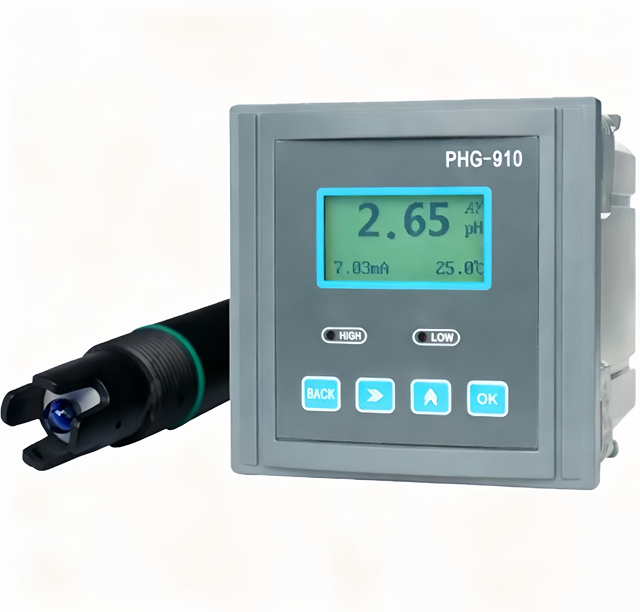 High Precision 0.05pH Line PH Analyzer Continuous Online Acidity Meter LCD Backlight Automatic Temperature Compensation