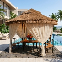 Pavillon de jardin moderne de luxe en acier, résistant aux intempéries et aux UV, avec toit en paille, compatible neige, tube de 78 mm, direct usine