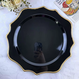 Assiettes décoratives en plastique <span class=keywords><strong>noir</strong></span> européen, faites à la main, <span class=keywords><strong>motif</strong></span> végétal classique, commerce extérieur, collation, fruits, fête, mariage - Product Image 5