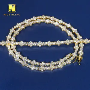 Nueva llegada moissanite tenis cadena collar 3MM Cruz tenis collar hiphop moda diamante cadenas 925 plata esterlina