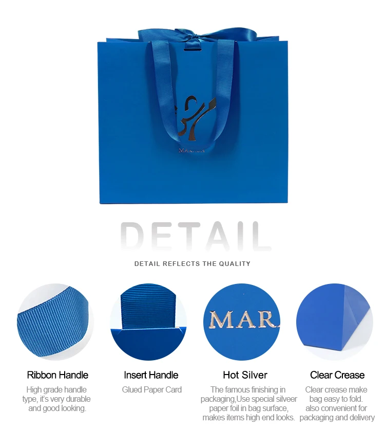 Custom Luxury Hot Foiled Silver Logo Paper Gift Shopping Bags Perso<i></i>nalized Handle Paper bags With Ribbon Bow