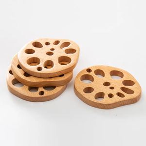 Posavasos de estilo rústico Natural para decoración de hogar y cocina, posavasos de sección transversal de raíz de loto de madera, bebida de madera - Product Image 1